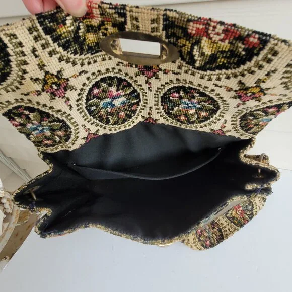 Vintage 60s/70s floral designed Tapestry fabric handbag - Picture 10 of 11